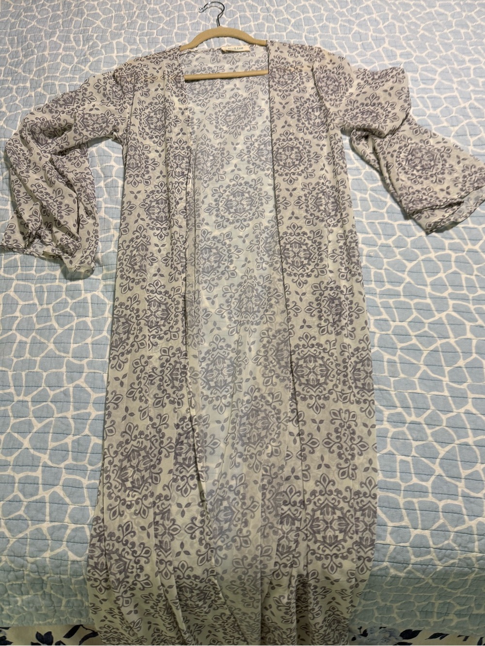 Peach Love California Lightweight Boho Duster Kimono purple and cream One Size